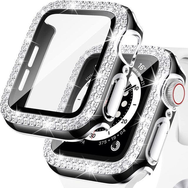 Coque diamant pour montre connectée couleur argent et noir