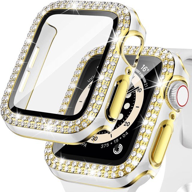 Coque diamant pour montre connectée couleur or et blanc