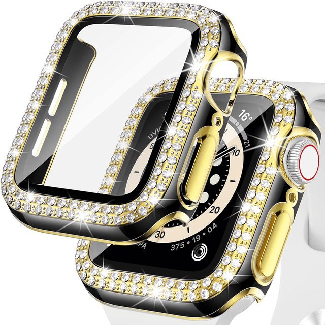 Coque diamant pour montre connectée couleur or et noir