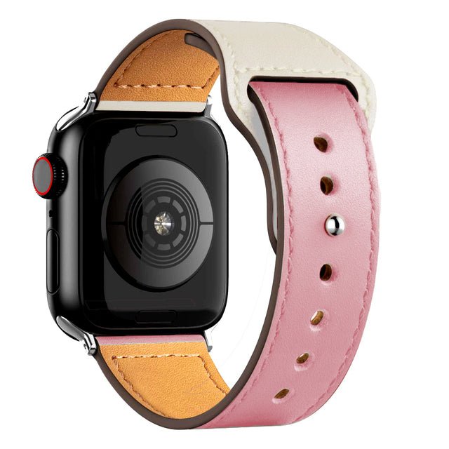 Bracelet Cuir pour Apple Watch rose et blanc